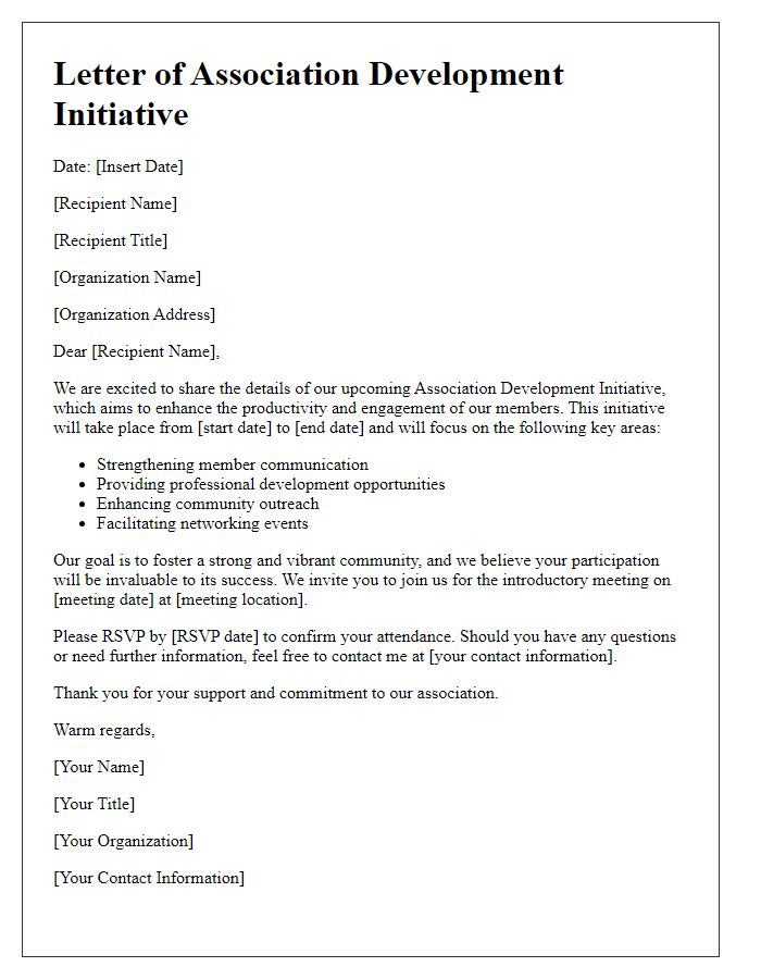 Letter template of association development initiative details