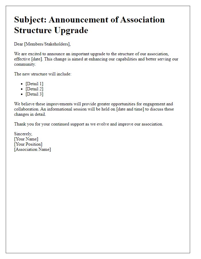 Letter template of association structure upgrade message