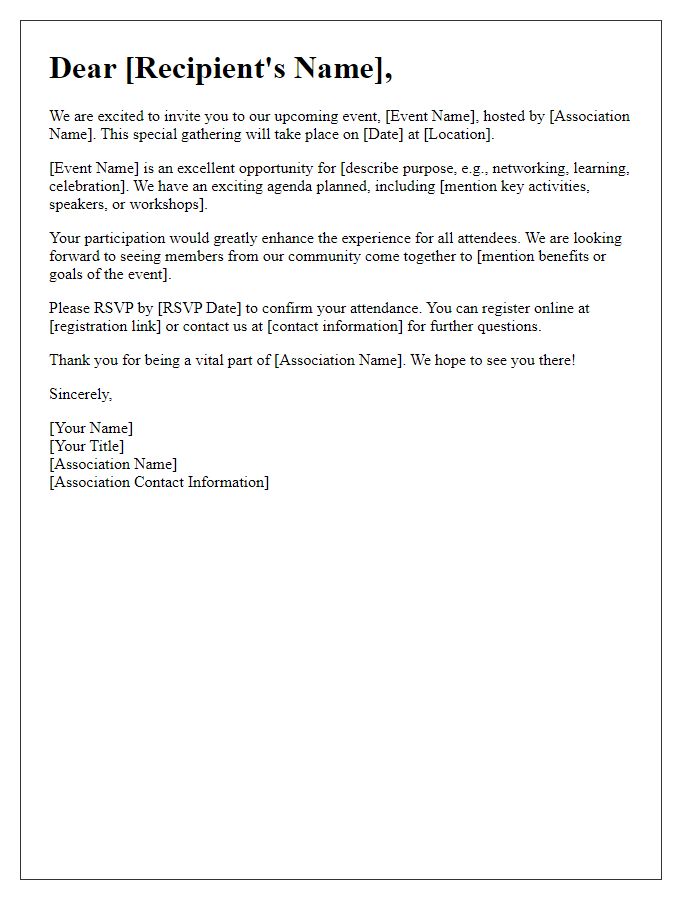 Letter template of event promotion for association connection.