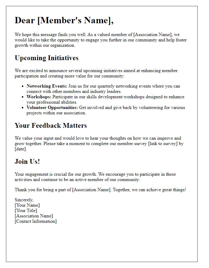 Letter template of member engagement for association growth.