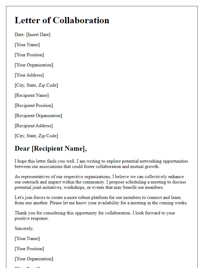 Letter template of networking opportunities for association collaboration.