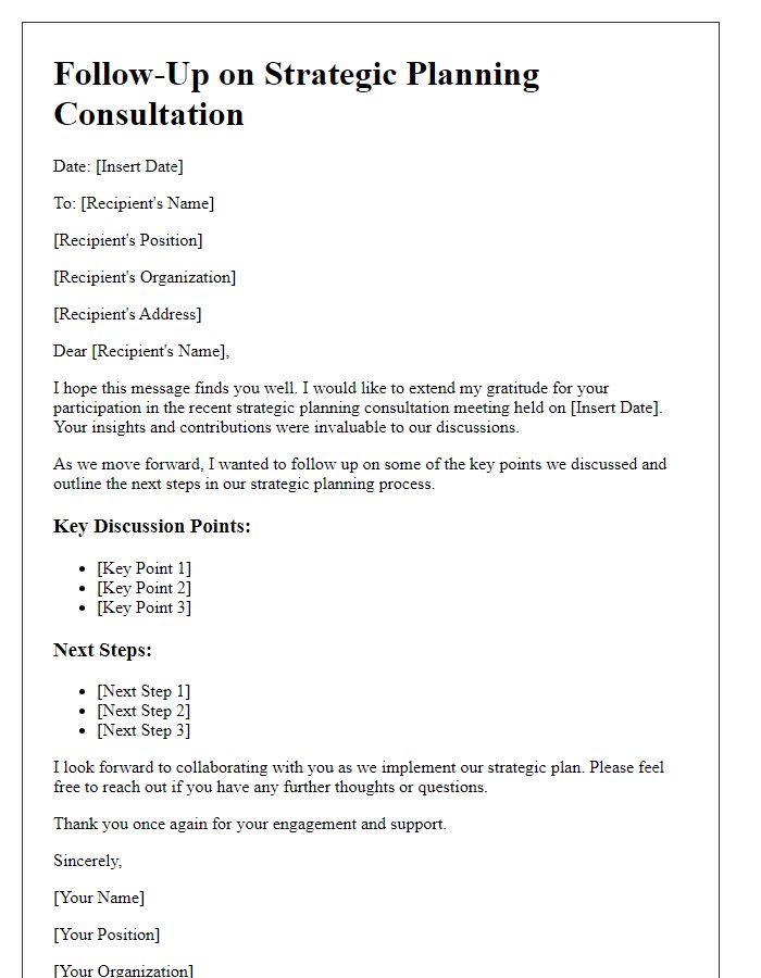 Letter template of follow-up on association strategic planning consultation meeting.