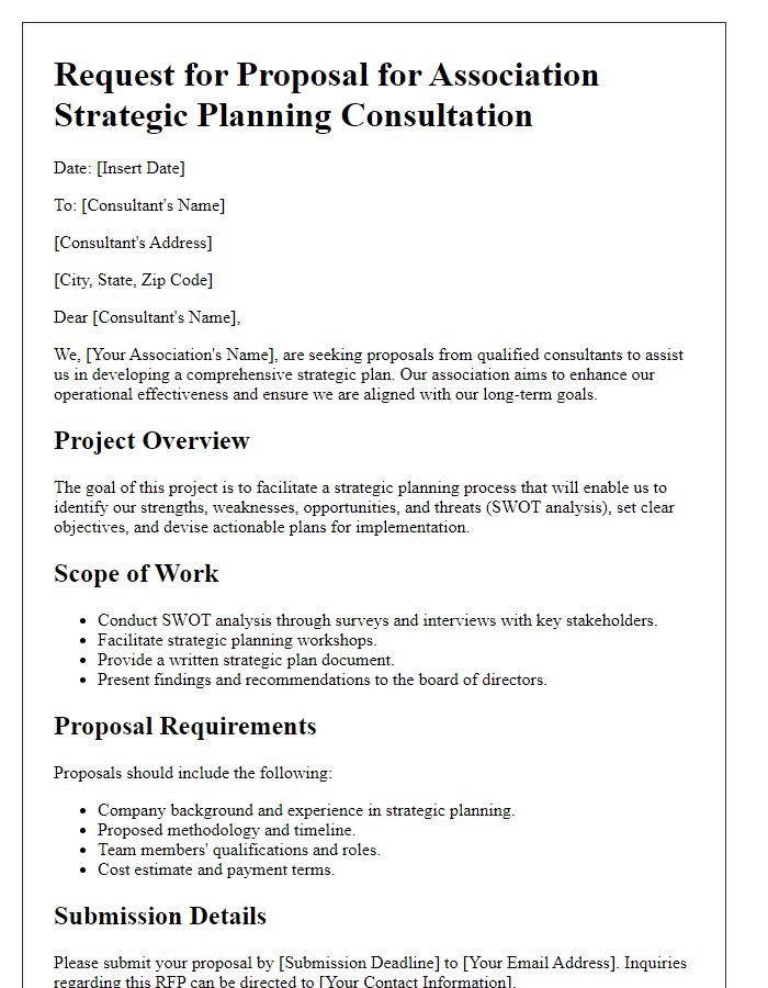 Letter template of request for proposal for association strategic planning consultation.