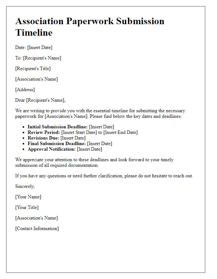 Letter template of association paperwork submission essential timeline