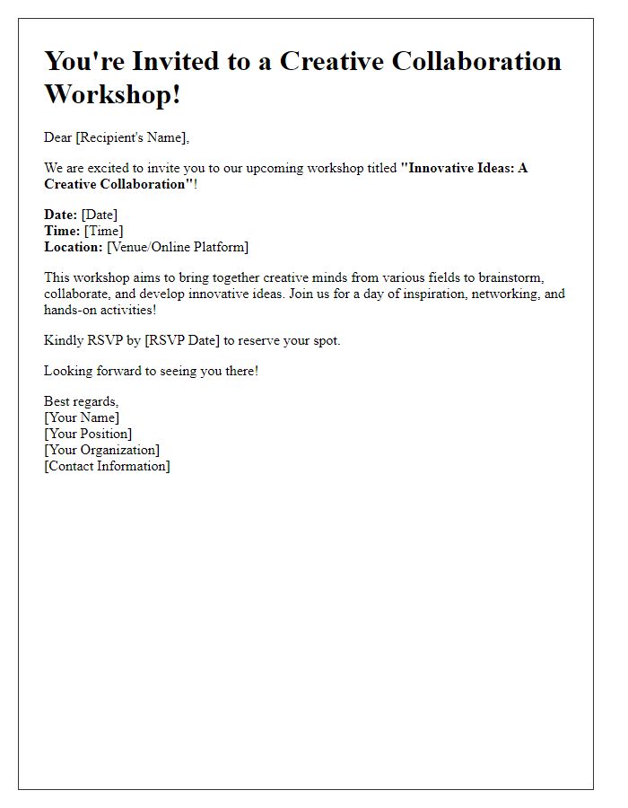 Letter template of workshop invitation for creative collaboration.