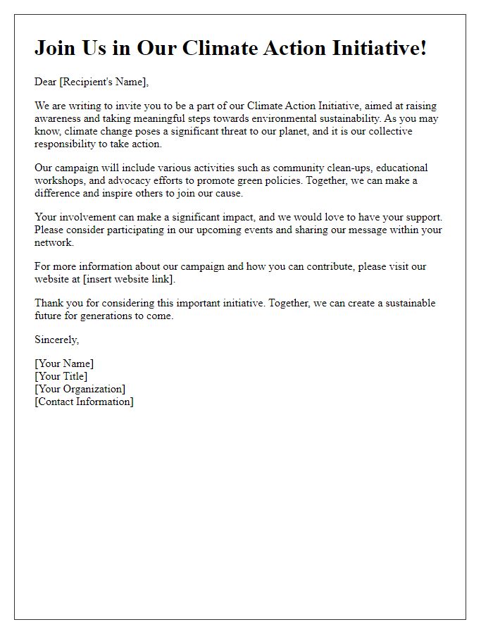 Letter template of awareness campaign for climate action initiative.