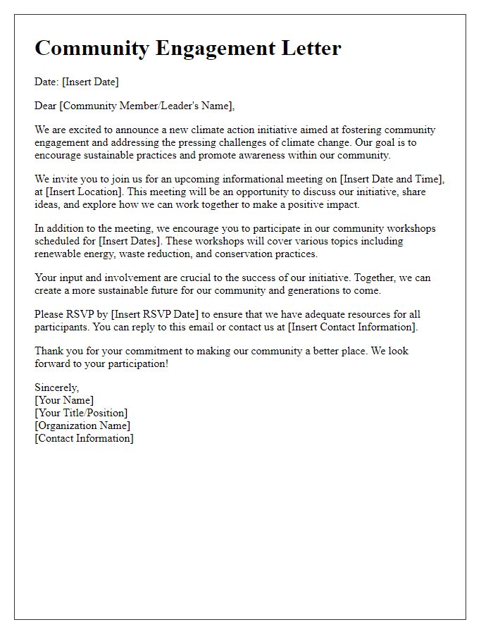 Letter template of community engagement for climate action initiative.