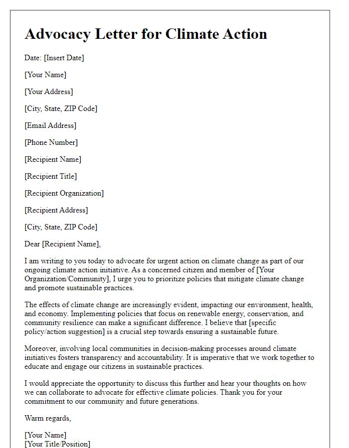 Letter template of policy advocacy for climate action initiative.