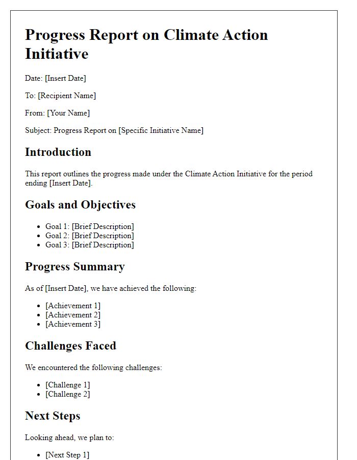 Letter template of progress report for climate action initiative.