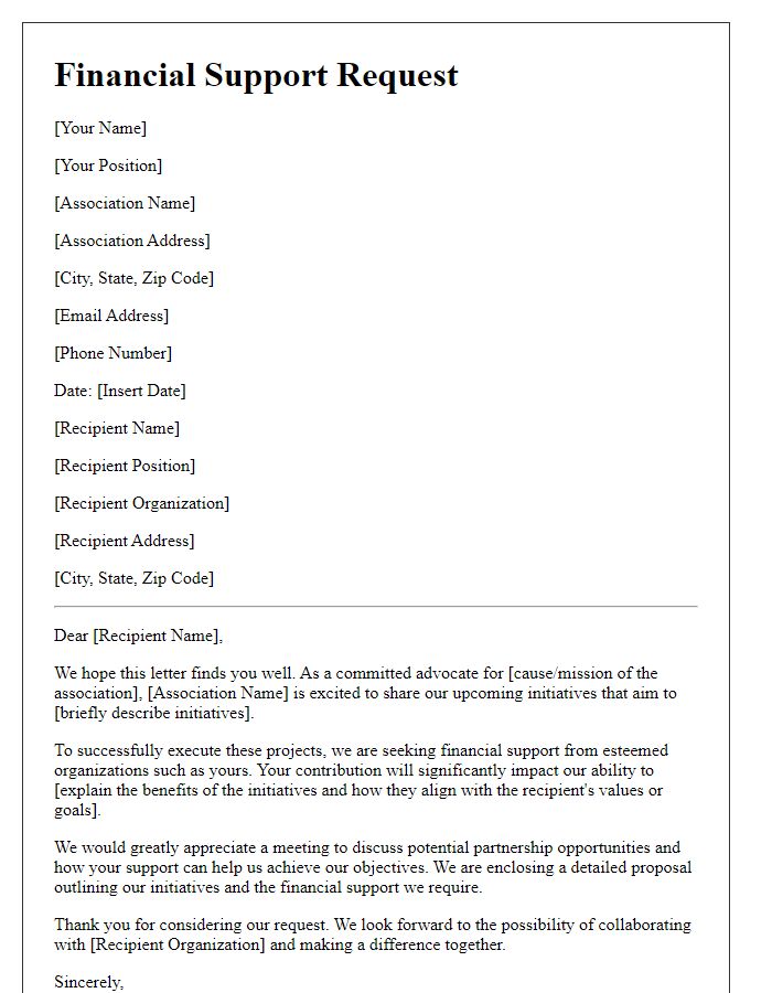 Letter template of financial support request for association initiatives