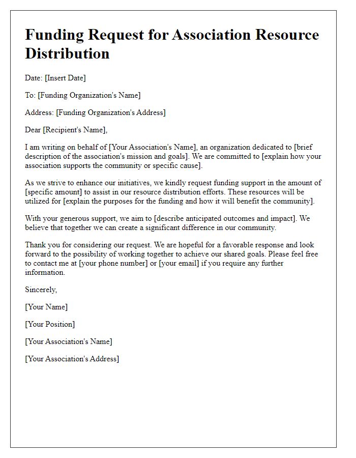 Letter template of funding request for association resource distribution