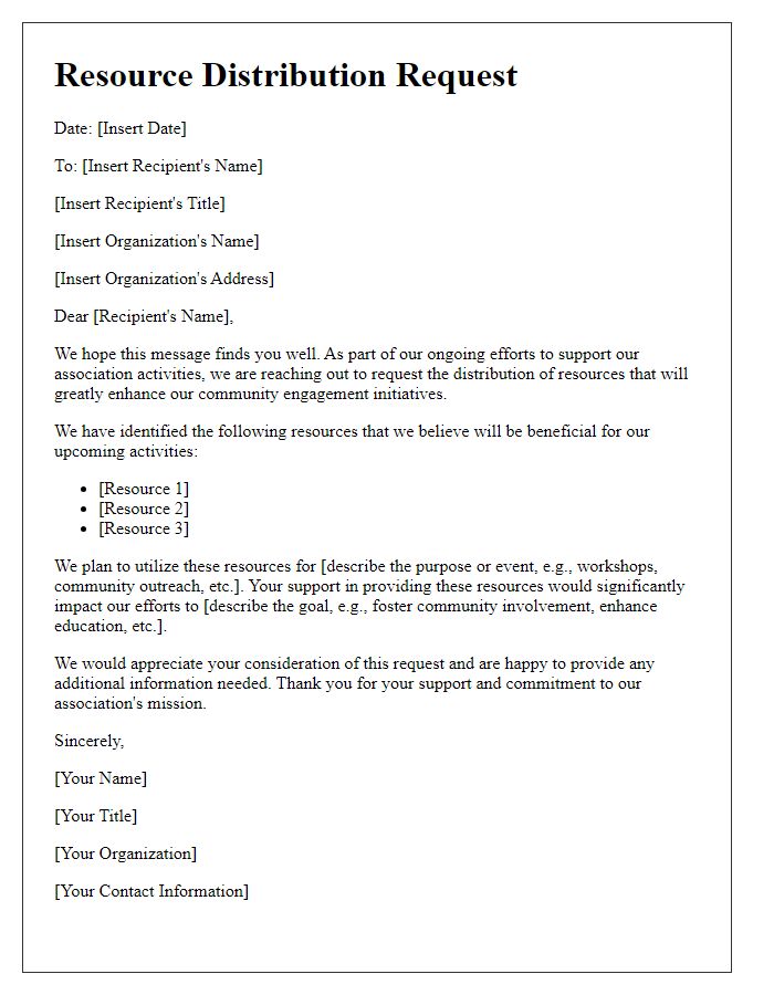 Letter template of resource distribution request for association activities