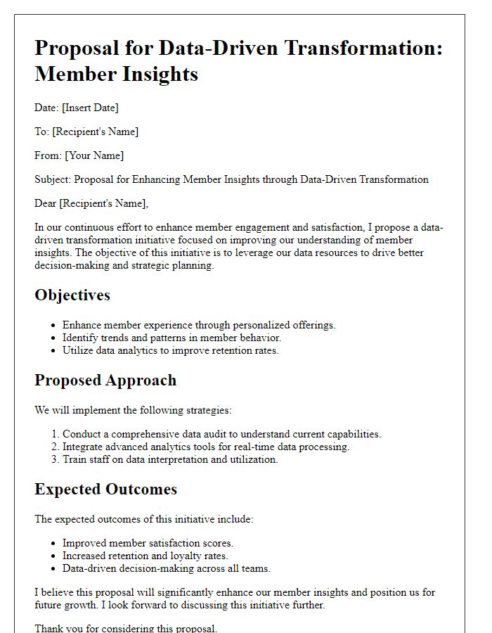 Letter template of data-driven transformation proposal for member insights