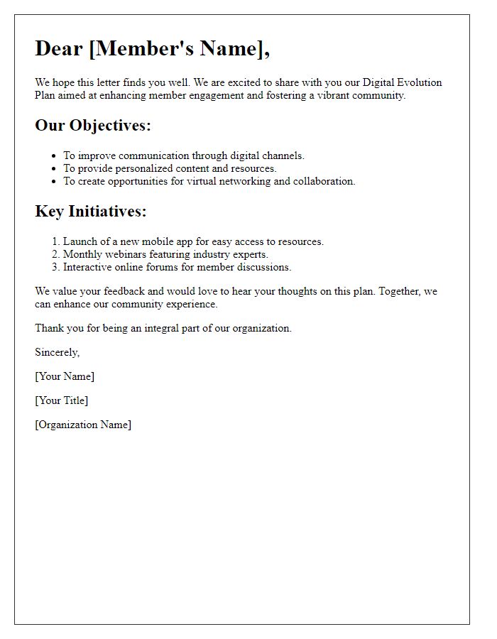 Letter template of digital evolution plan for member engagement