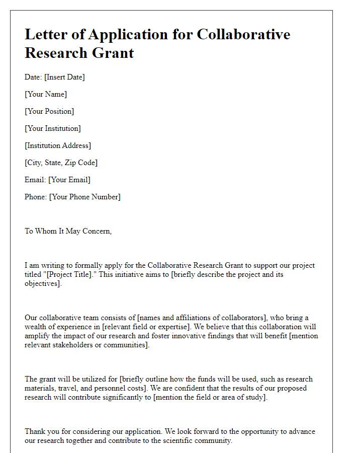 Letter template of application for collaborative research grant