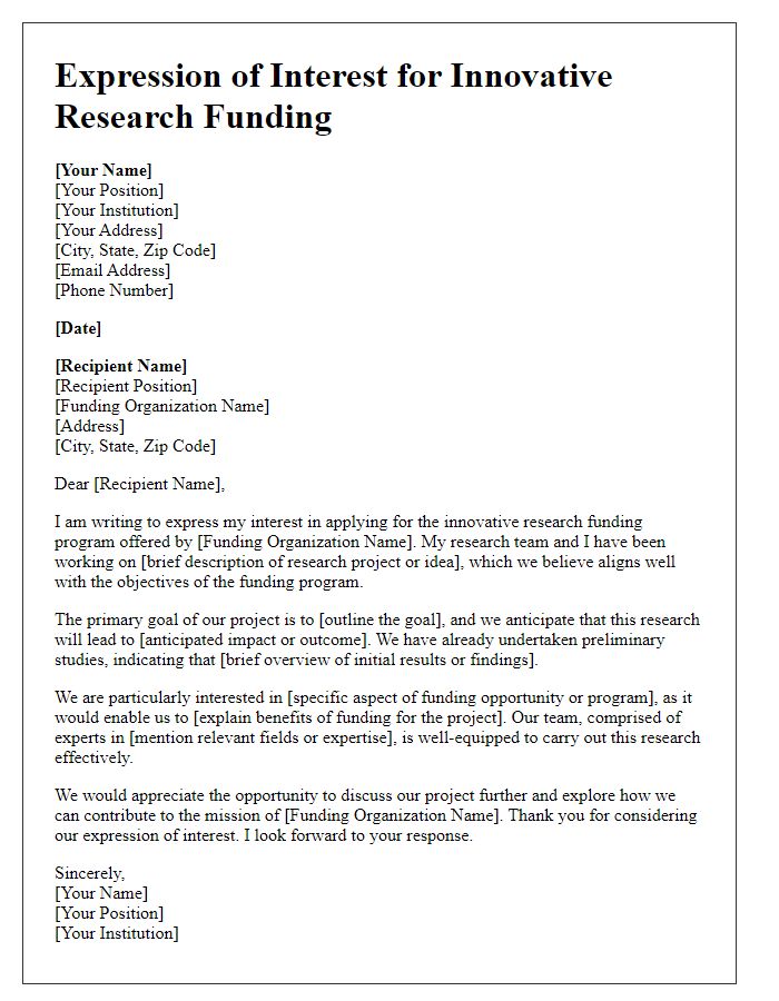 Letter template of expression of interest for innovative research funding