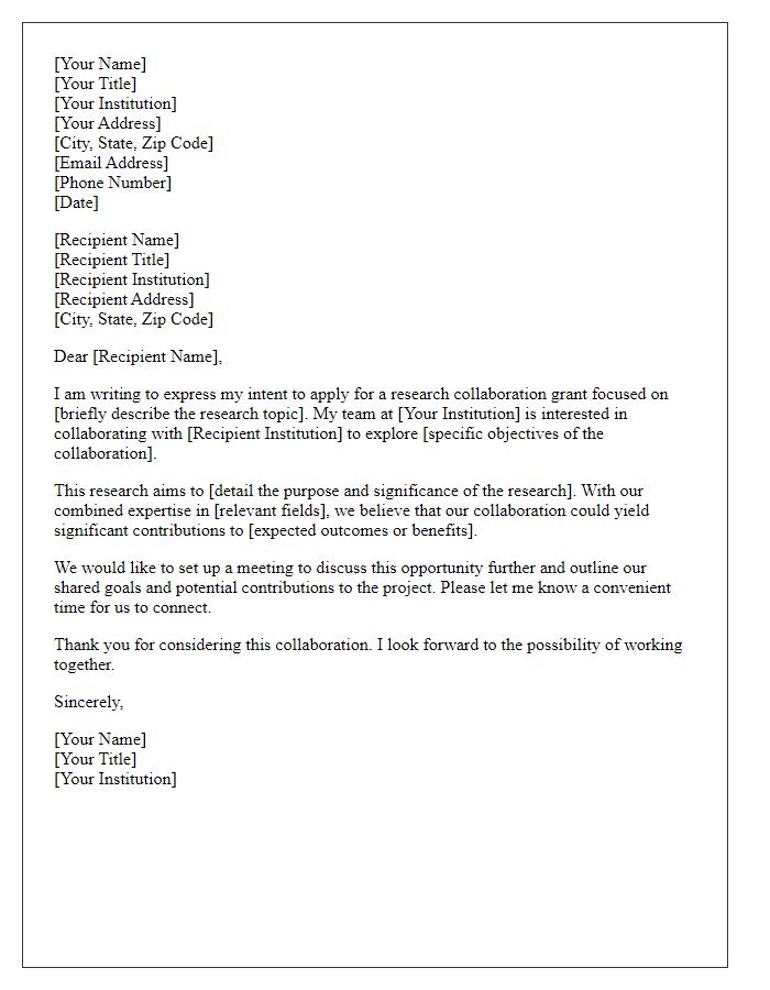 Letter template of intent to apply for research collaboration grant