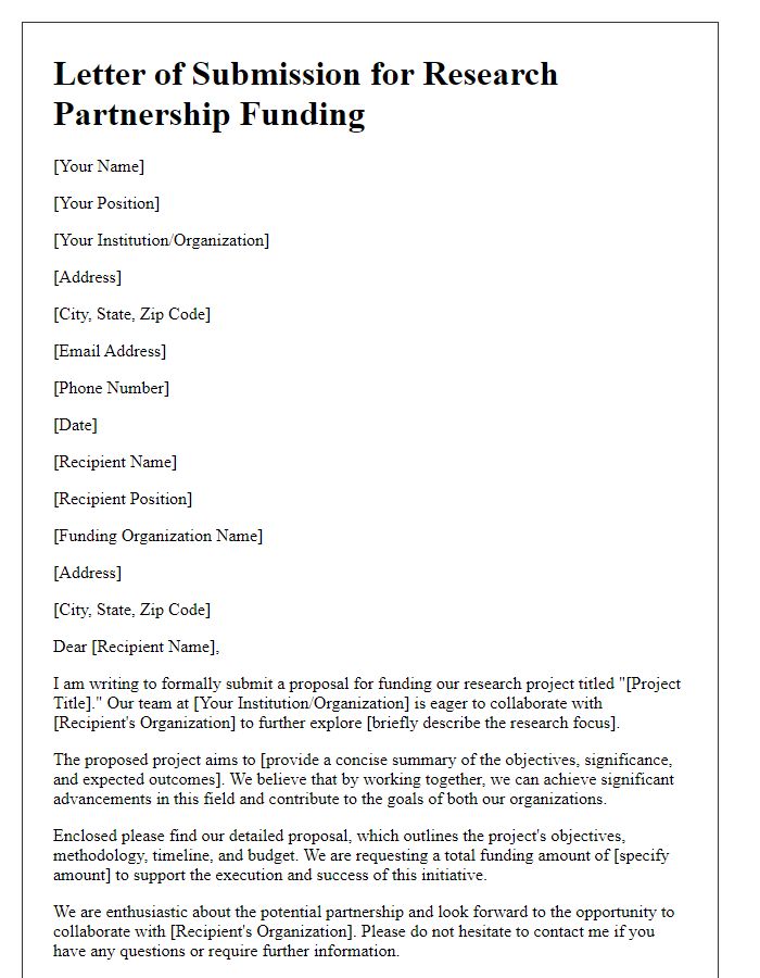 Letter template of submission for research partnership funding