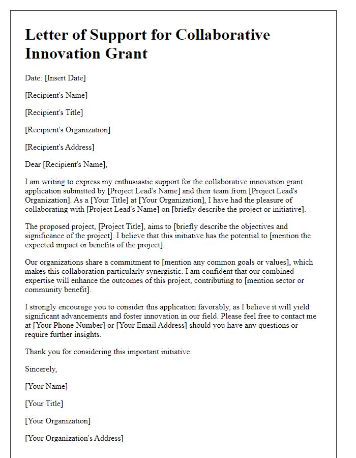 Letter template of support for collaborative innovation grant