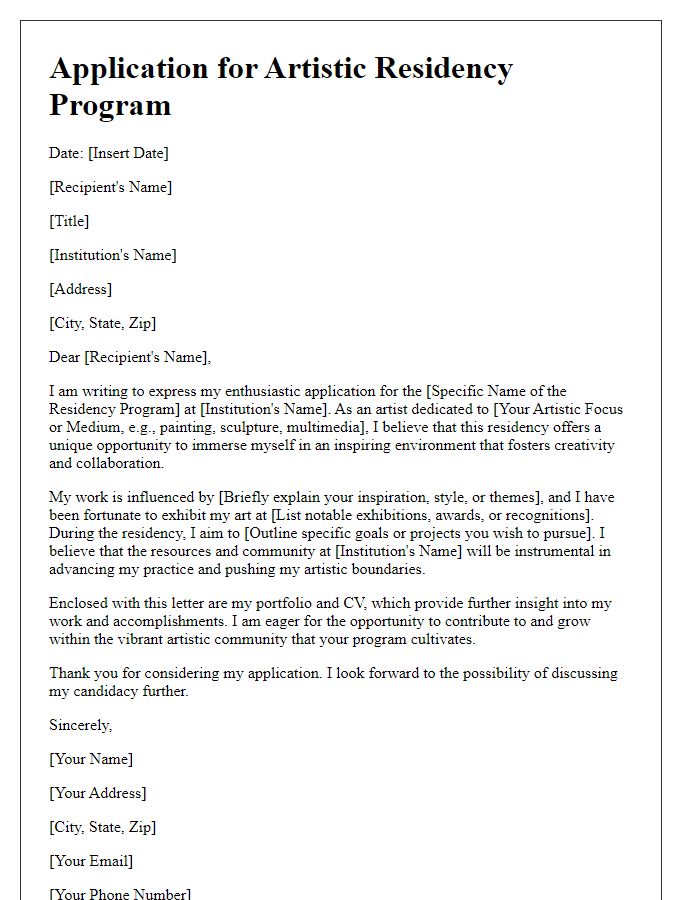 Letter template of application for coveted artistic residency program