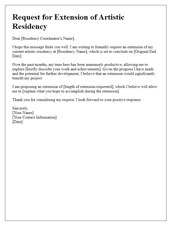 Letter template of request for artistic residency extension