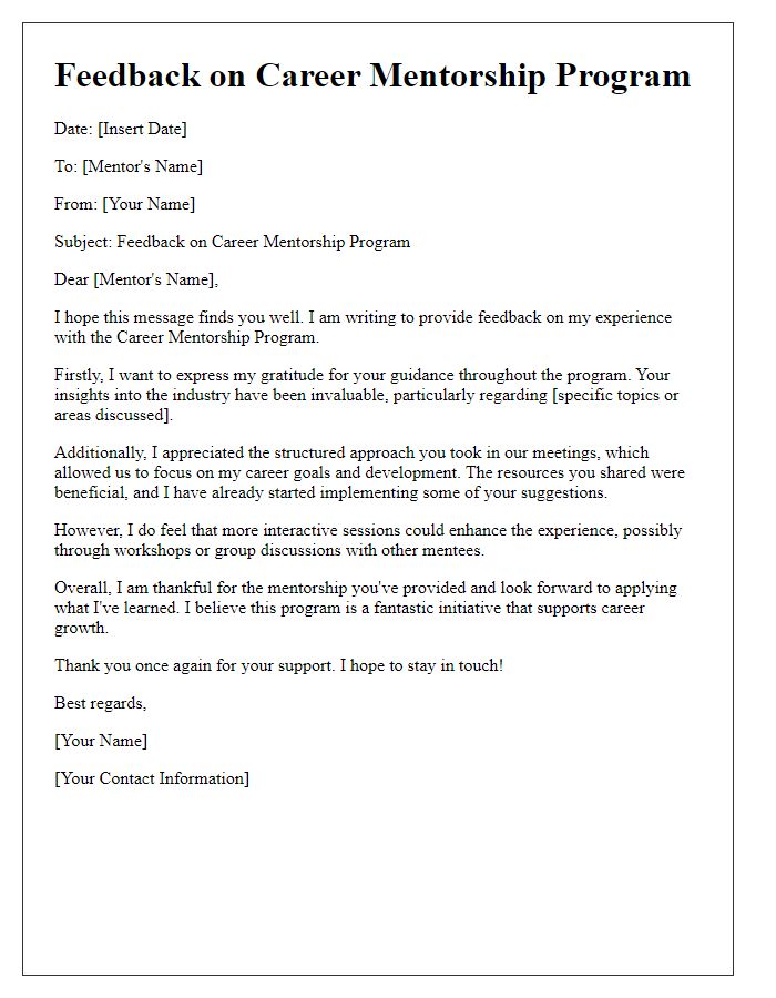 Letter template of feedback for association career mentorship program