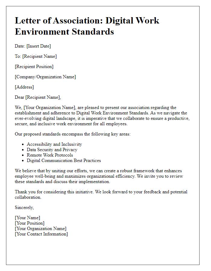 Letter template of association digital work environment standards