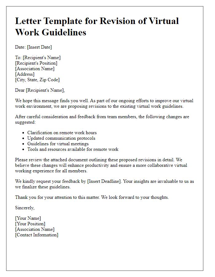 Letter template of association virtual work guidelines revision