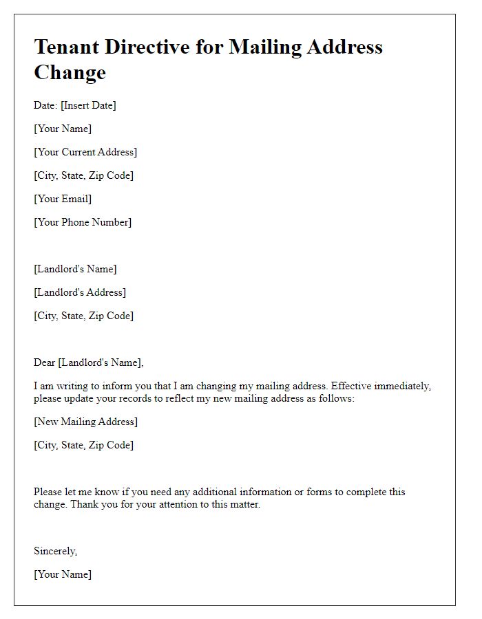 Letter template of tenant directive for mailing address change