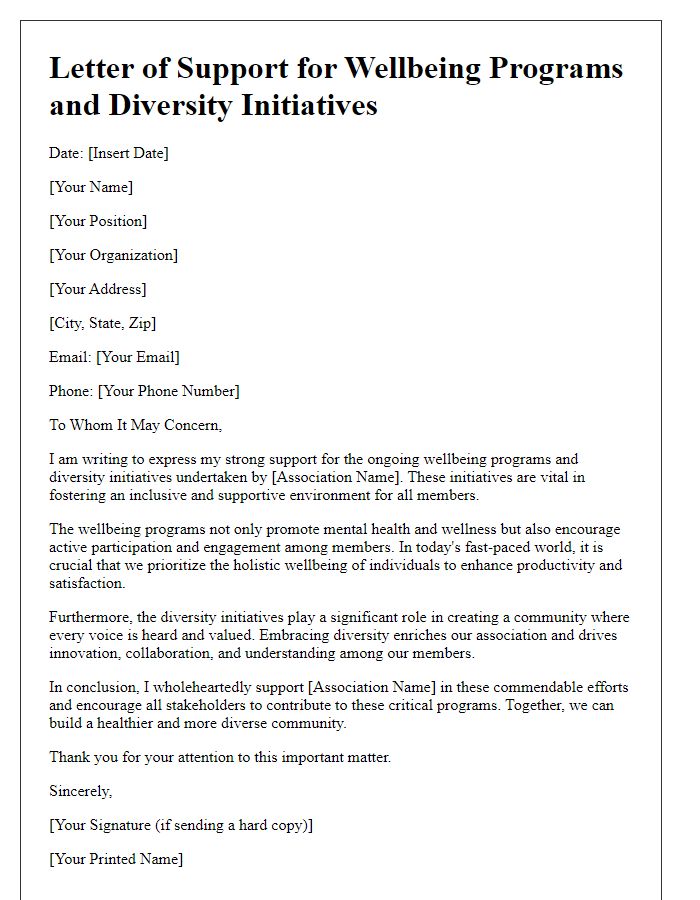 Letter template of support for association wellbeing programs and diversity initiatives.