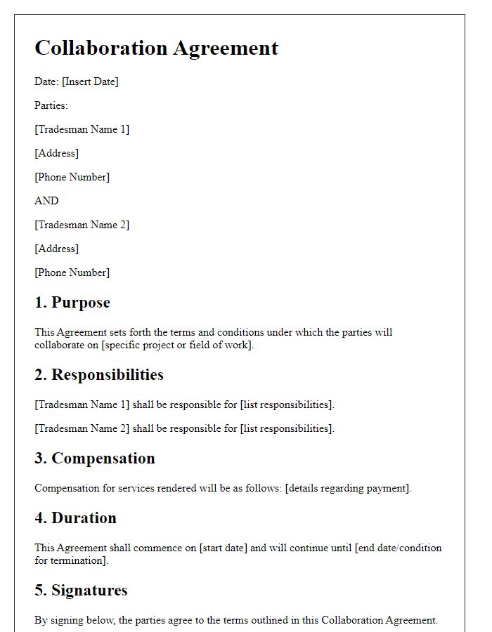 Letter template of skilled tradesman collaboration agreement