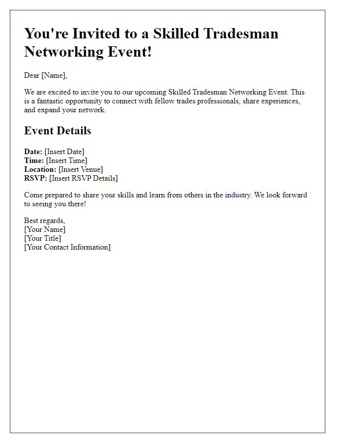 Letter template of skilled tradesman networking invitation