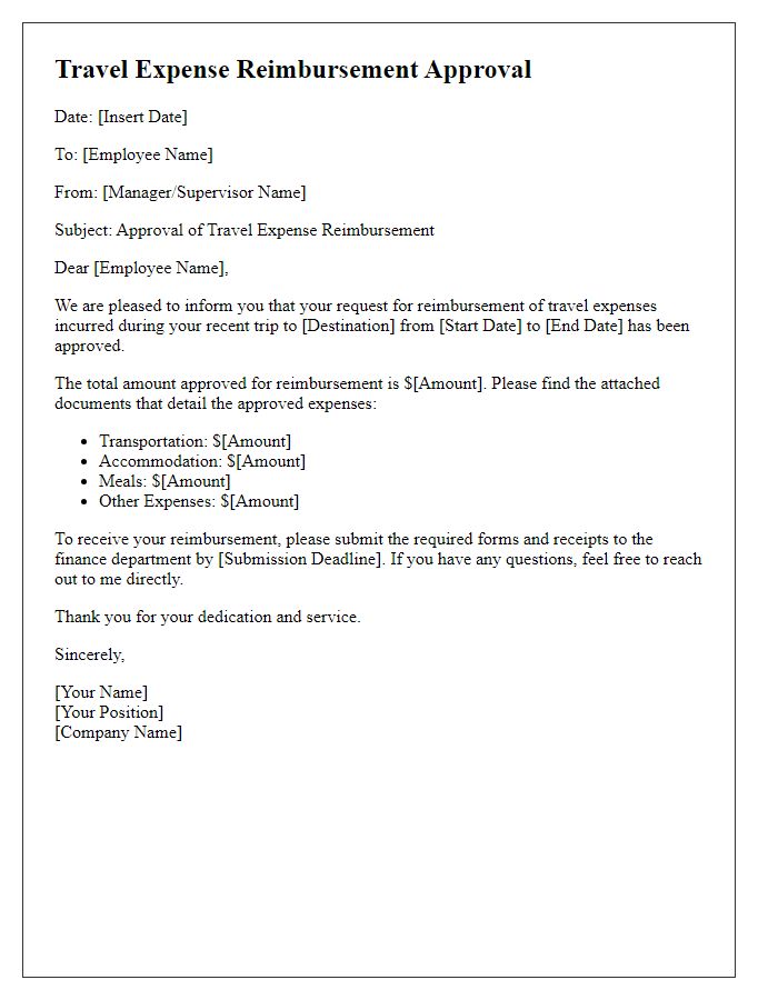 Letter template of approved travel expense reimbursement protocol