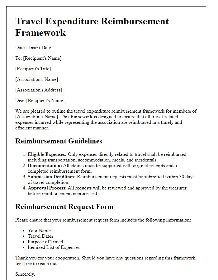 Letter template of association's travel expenditure reimbursement framework