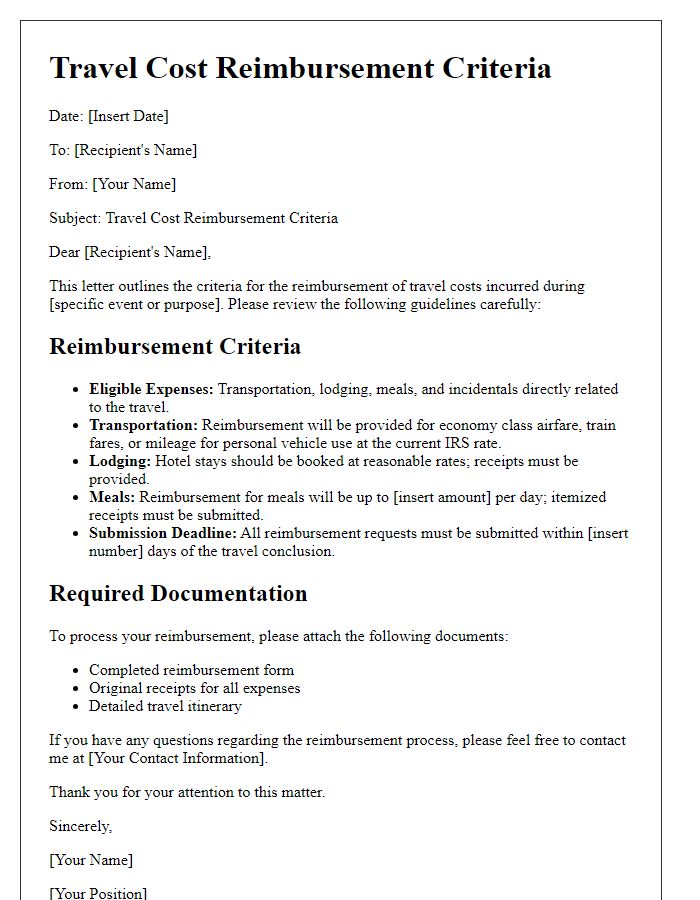 Letter template of association travel cost reimbursement criteria