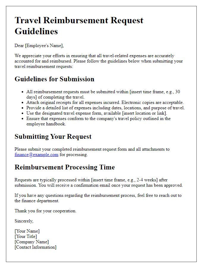 Letter template of guidelines for travel reimbursement requests