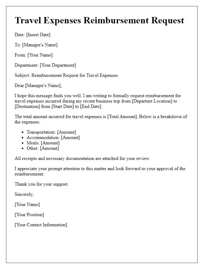 Letter template of reimbursement for travel expenses policy