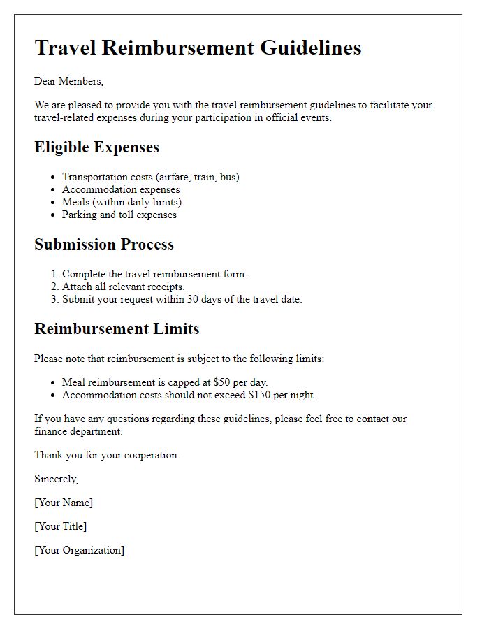 Letter template of travel reimbursement guidelines for members