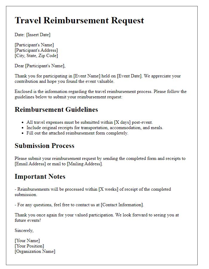 Letter template of travel reimbursement process for event participants