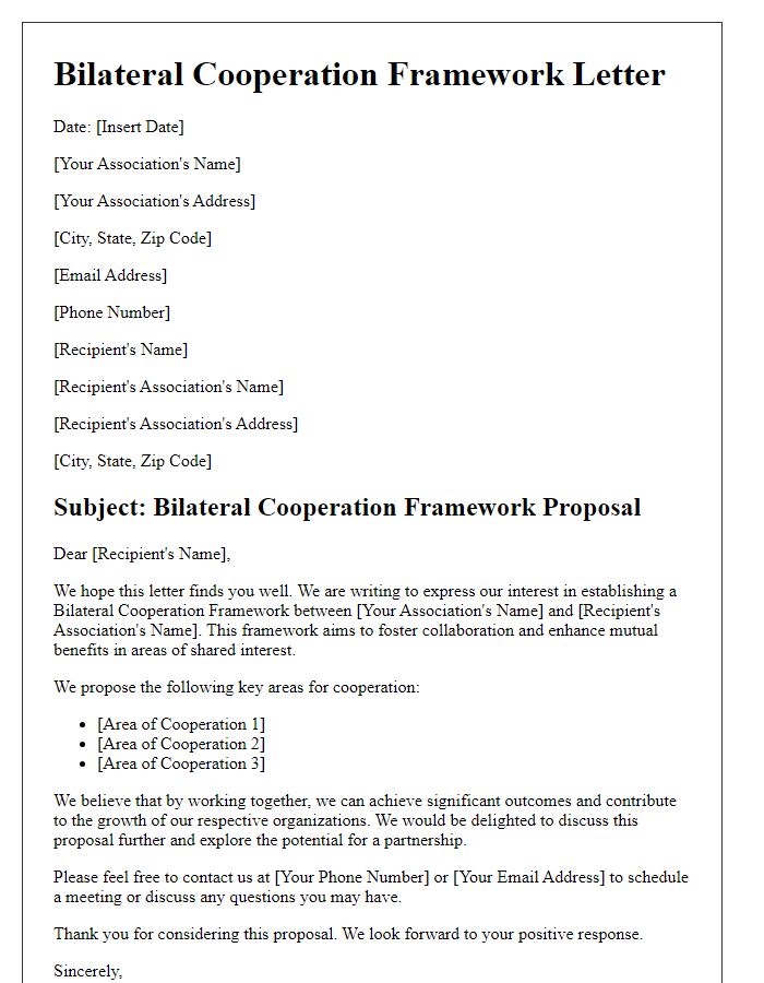 Letter template of Bilateral Cooperation Framework for Associations