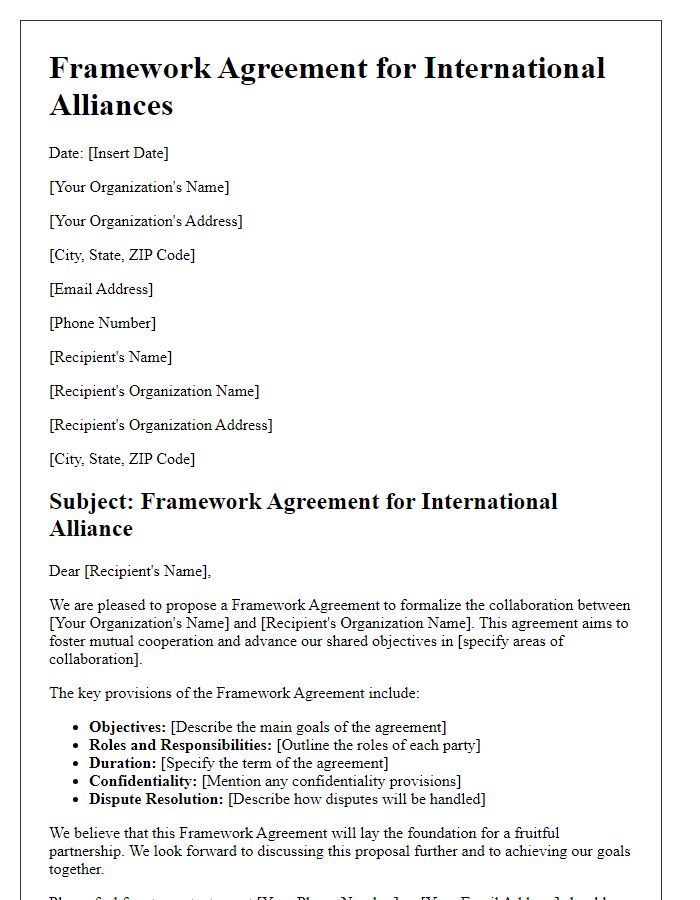 Letter template of Framework Agreement for International Alliances