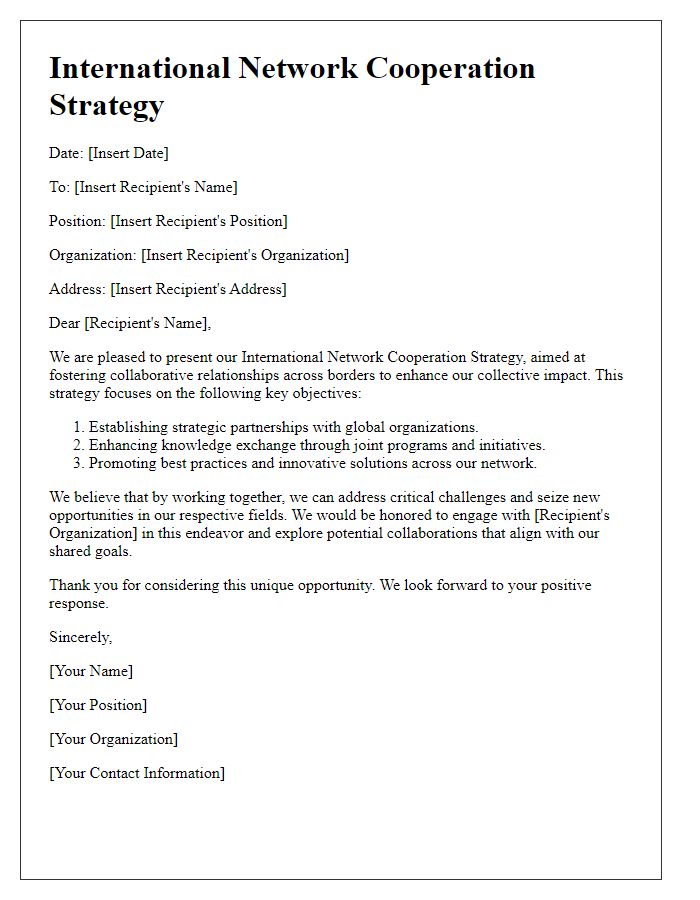 Letter template of International Network Cooperation Strategy