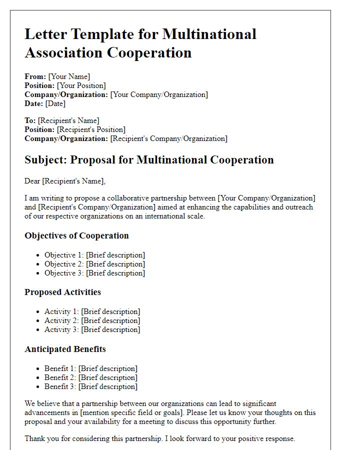 Letter template of Multinational Association Cooperation Outline