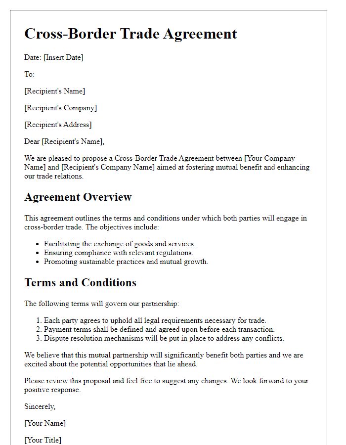 Letter template of cross-border trade agreement for mutual benefit