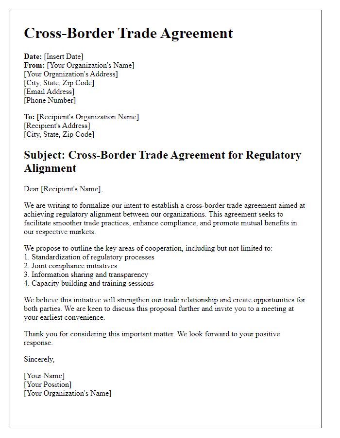 Letter template of cross-border trade agreement for regulatory alignment