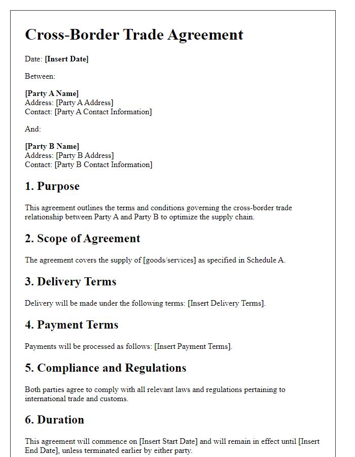 Letter template of cross-border trade agreement for supply chain optimization