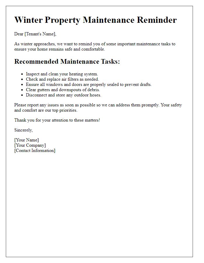 Letter template of winter property maintenance reminders for tenants.