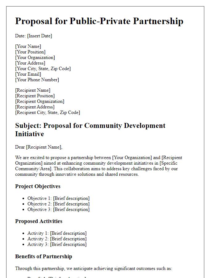 Letter template of public-private partnership proposal for community development initiative