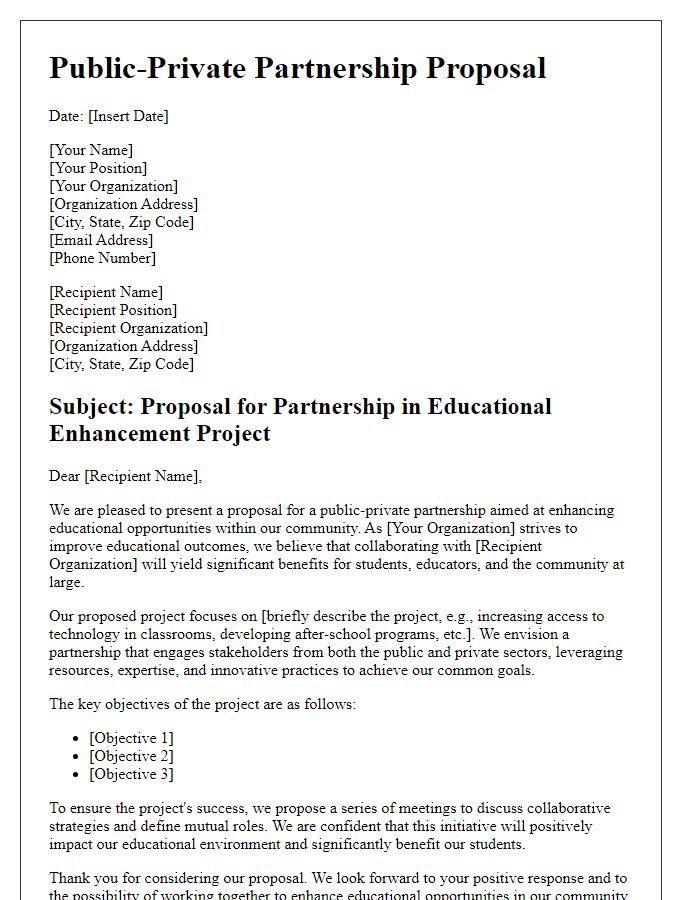 Letter template of public-private partnership proposal for educational enhancement project