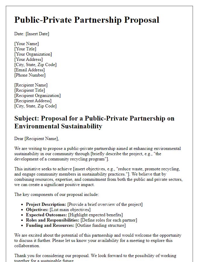 Letter template of public-private partnership proposal for environmental sustainability project